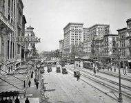 Canal Street in New Orleans circa  Large building is the Maison Blanche department store-